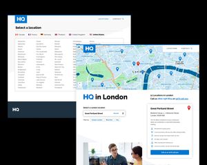 HQ website screenshots - single location and navigation menu screens.